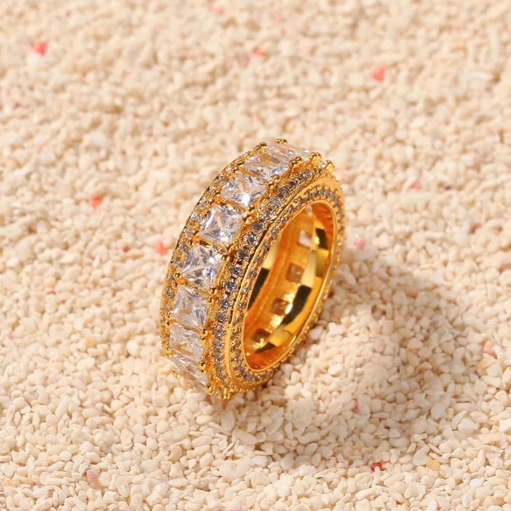 TBTK Luxury Paved Bling Crystal Zirconia Stones Beautiful Fashion Ring for Men Trendy Punk Jewelry Wedding Bands Round Cool | Украшения и