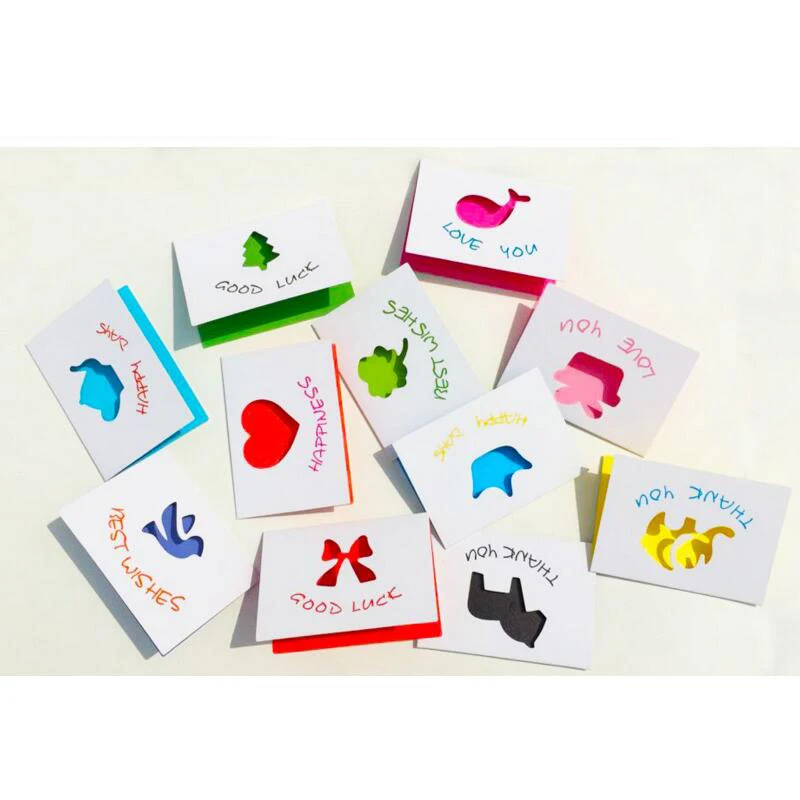 

New Hollow Valentine's Day Greeting Card Kraft Cartoon Paper Card Holiday Birthday Blessing Cards Party Supplies 10pcs/pack