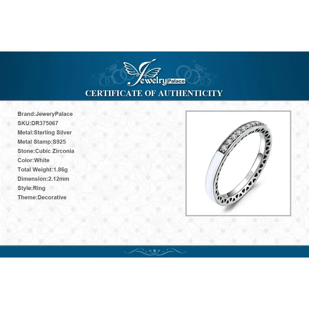 Jewelrypalace Сияющий сердца белой эмалью кубического циркония набор канала Половина Вечности Кольцо 925 пробы Серебряное кольцо моды Jewelr