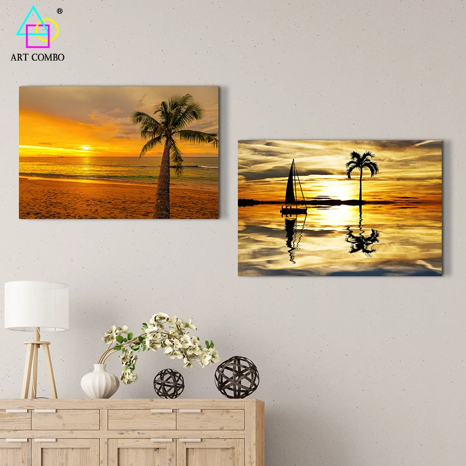 Современные Рамы Красивый Пляж На Закате Кокосовые Пальмы Живопись Wall Art Картина