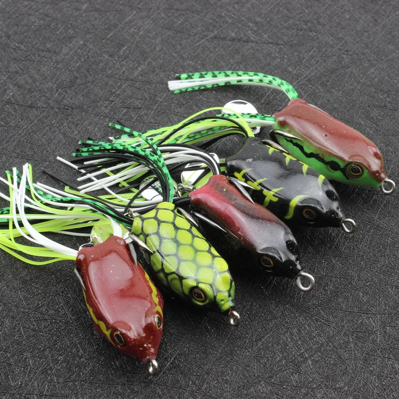 

5pcs 5colors Baits Frog Fishing Lure 4cm 5g Topwater Wobblers Soft Fishing Bait 2 Hooks and Sequin Shallowater