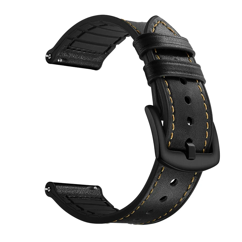 black 20 мм винтажный кожаный ремешок для часов для samsung Galaxy Watch 42 мм активный 2 44 мм 40 мм ремешок для gear S2 классический спортивный Amazfit Bip - Цвет ремешка: black