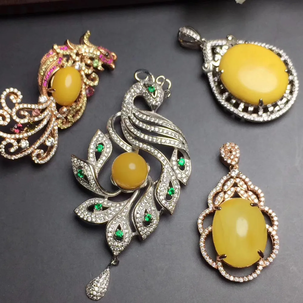 Ожерелье унисекс из серебра 925 пробы с кулоном натурального жёлтого янтаря |