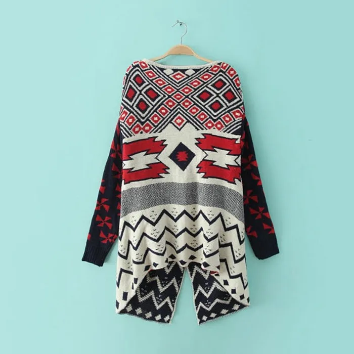 Геометрический Узор Жаккардовые Кардиган Мода 2017 Полный Рукав Открыт Стежка