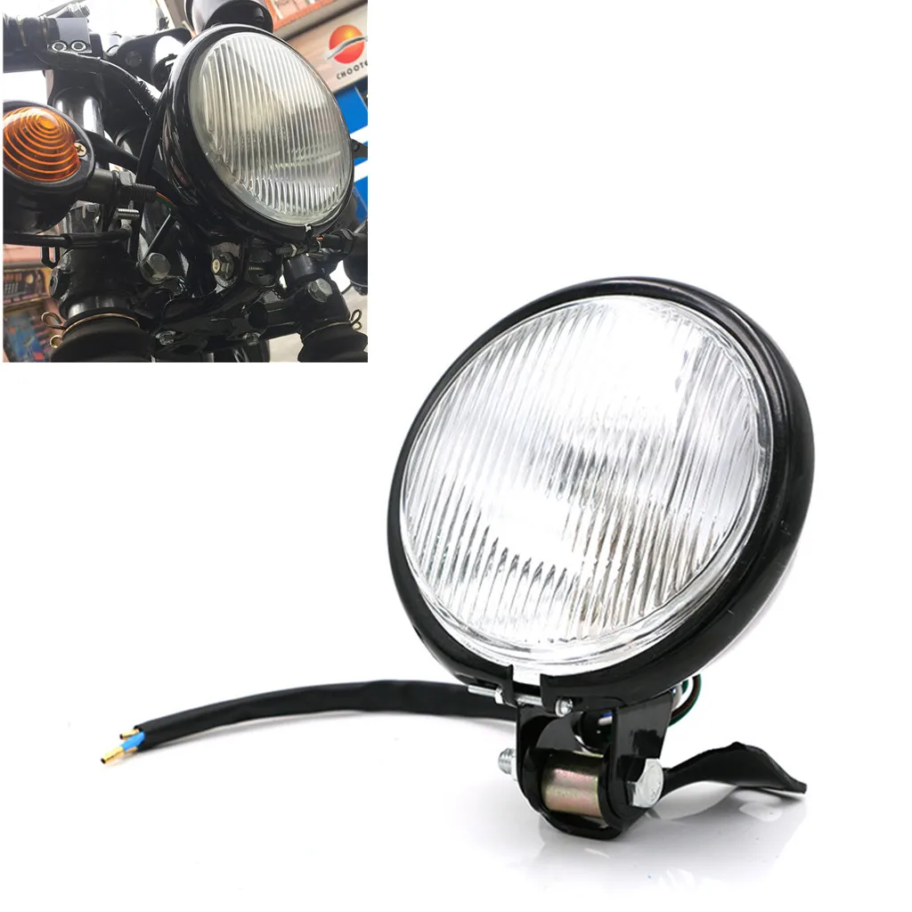 

Universal Retro Metal Motorcycle Headlight Round 5 Inch 35W 12V with Holder for Harley / Suzuki High Quality