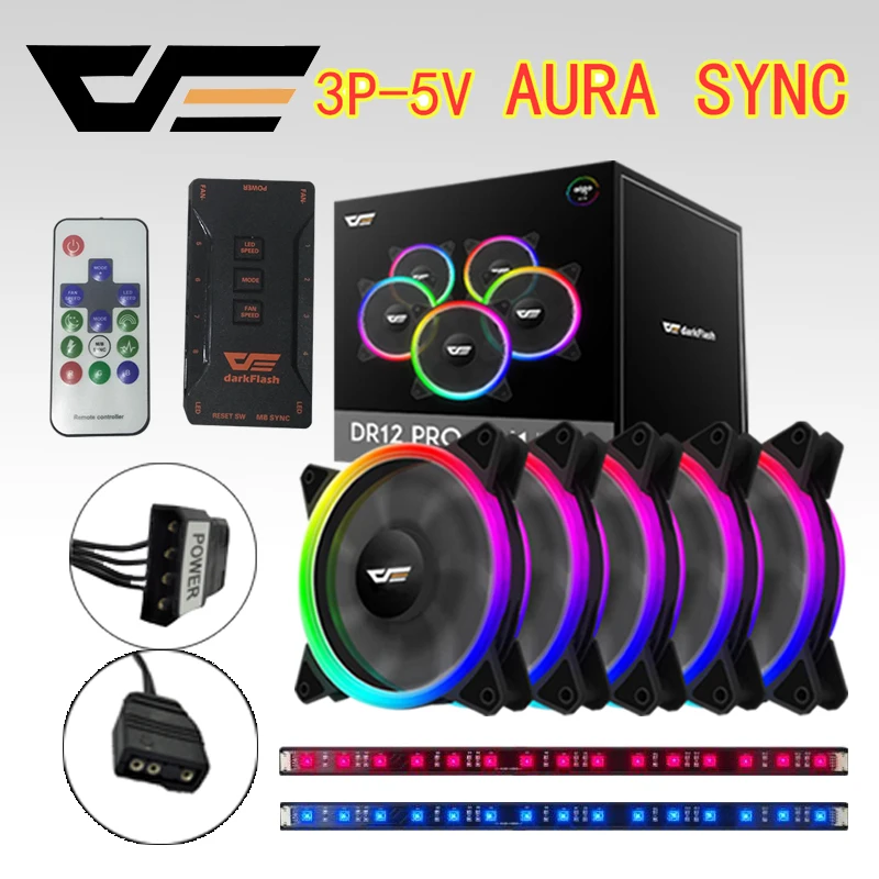 DarkFlash DR12-Pro чехол для компьютера ПК Вентилятор 3 p-5 V Aura Sync кулер вентилятор RGB регулируемый светодиодный aigo120 мм тихий дистанционный охладитель для компьютера