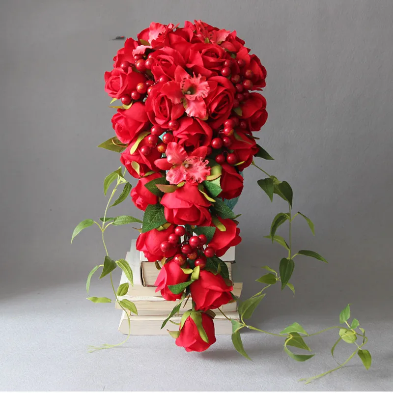 

Custom-made hold the imitation flower european-style luxury waterfall red rose wedding decoration Free Shipping