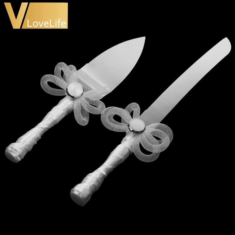 Набор ножей для свадебного торта из нержавеющей стали набор с белыми Сатиновыми