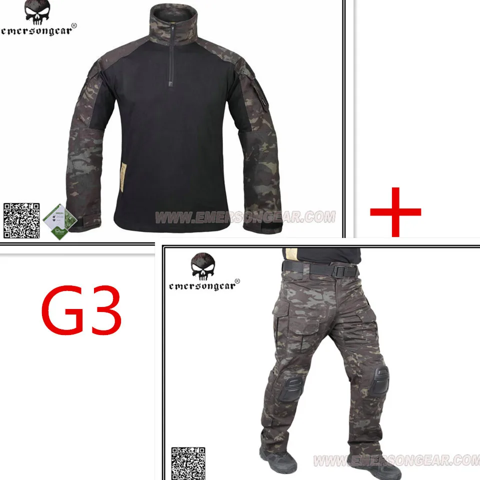 Мультикам черный Emerson G3 форменная рубашка и штаны с наколенники BDU Airsoft waregame охотничьи костюмы EM9256+ 7043 - Цвет: MCBK