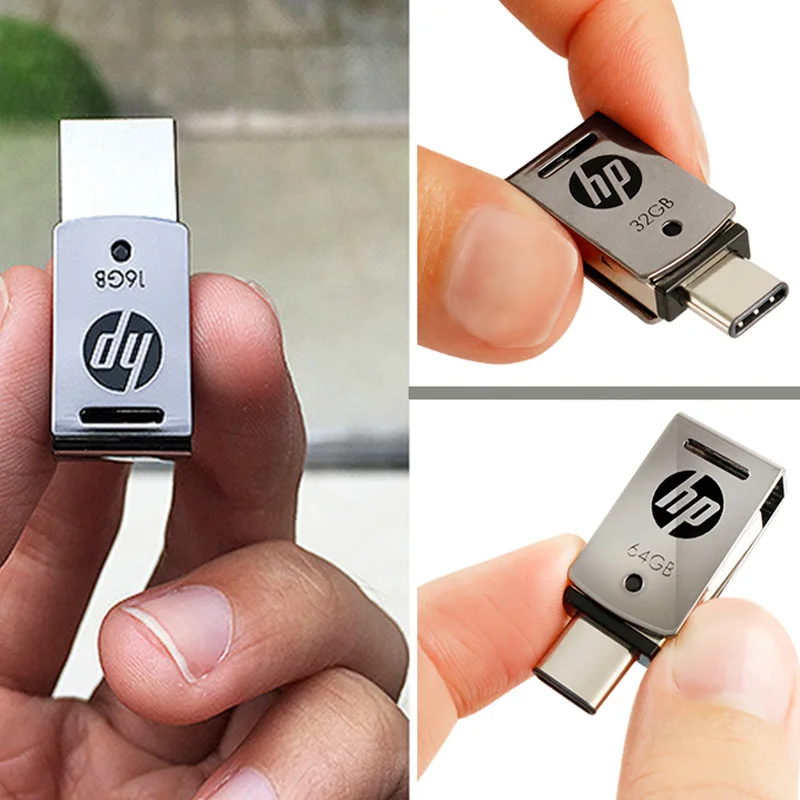 Новый флешка hp USB C флэш накопитель 16 GB OTG Pendrive 32 64 x 5000 m металла Memory Stick подарок USB3.1