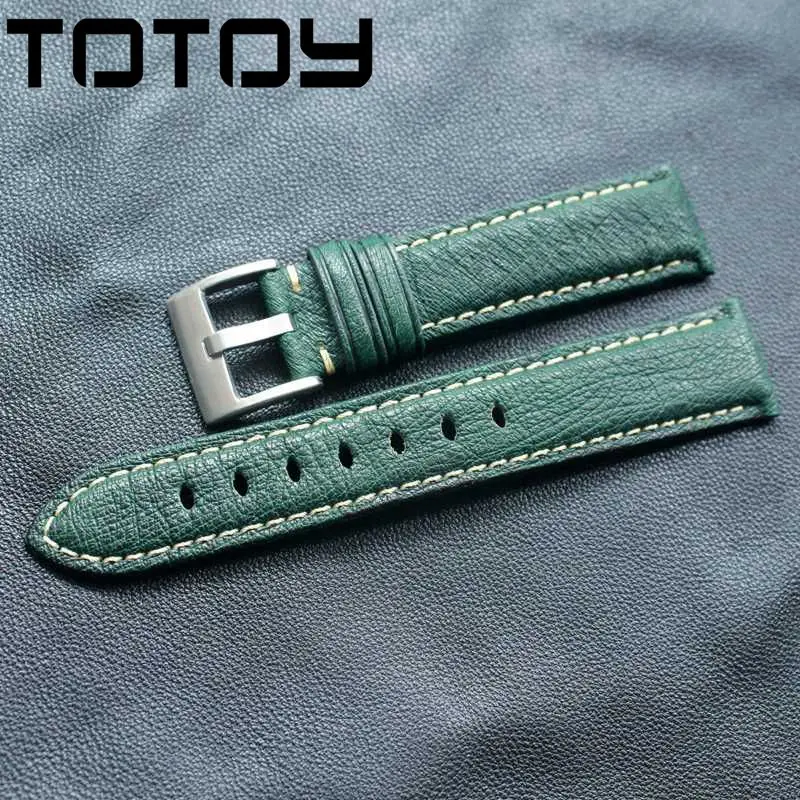 TOTOY ручной работы страусиный кожаный ремешок для часов, 18 мм 20 мм 22 мм для зеленых мужчин и женщин кожаный ремешок, Топ Кожаный ремешок, быстрая