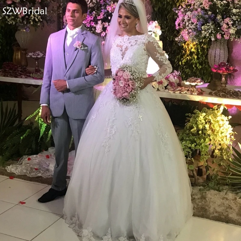 

New Arrival Luxury wedding dress Long sleeve Wedding gowns 2021 Lace Beaded Bride dress Vestido de noiva robe mariee