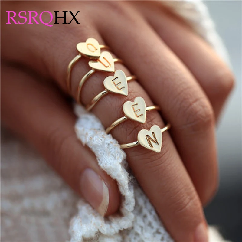 Кольцо с надписью на английском языке Love Heart Открытое кольцо алфавитом