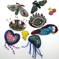 3d handmade rhinestone beaded patches for clothing bird cherry eyes heart embroidery applique parches handmade sequins patch