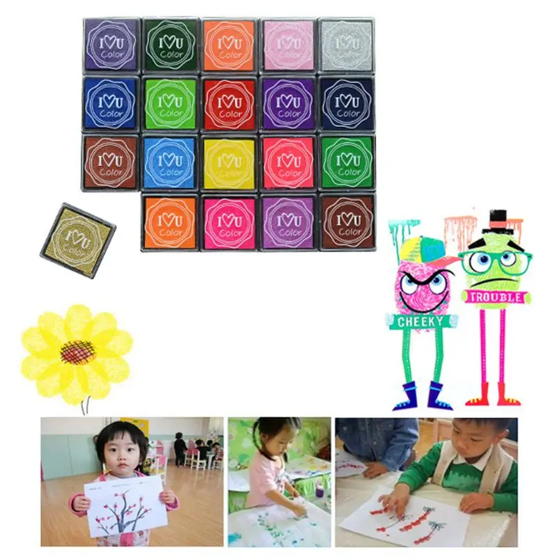 

New Student Stationery Seal Set Children's Finger Painting Ink Pad Mud DIY Square Color 20 Color Stamp Set l29k