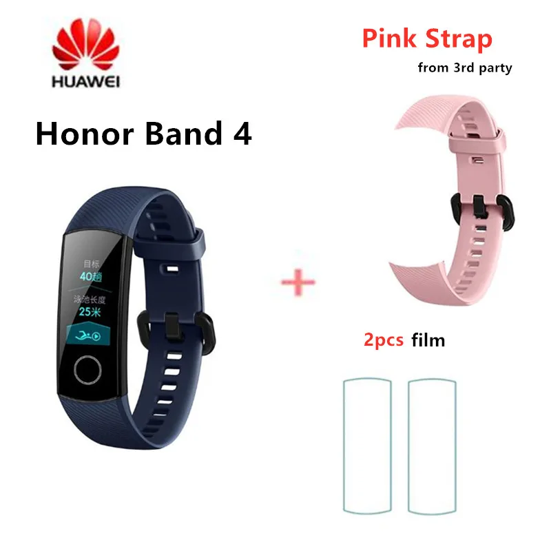 Оригинальные Смарт-часы huawei Honor Band 4, браслет Touchscree Amoled, цветной, 0,95 дюймов, Водонепроницаемый Фитнес-браслет, монитор сердечного ритма - Цвет: add pink strap