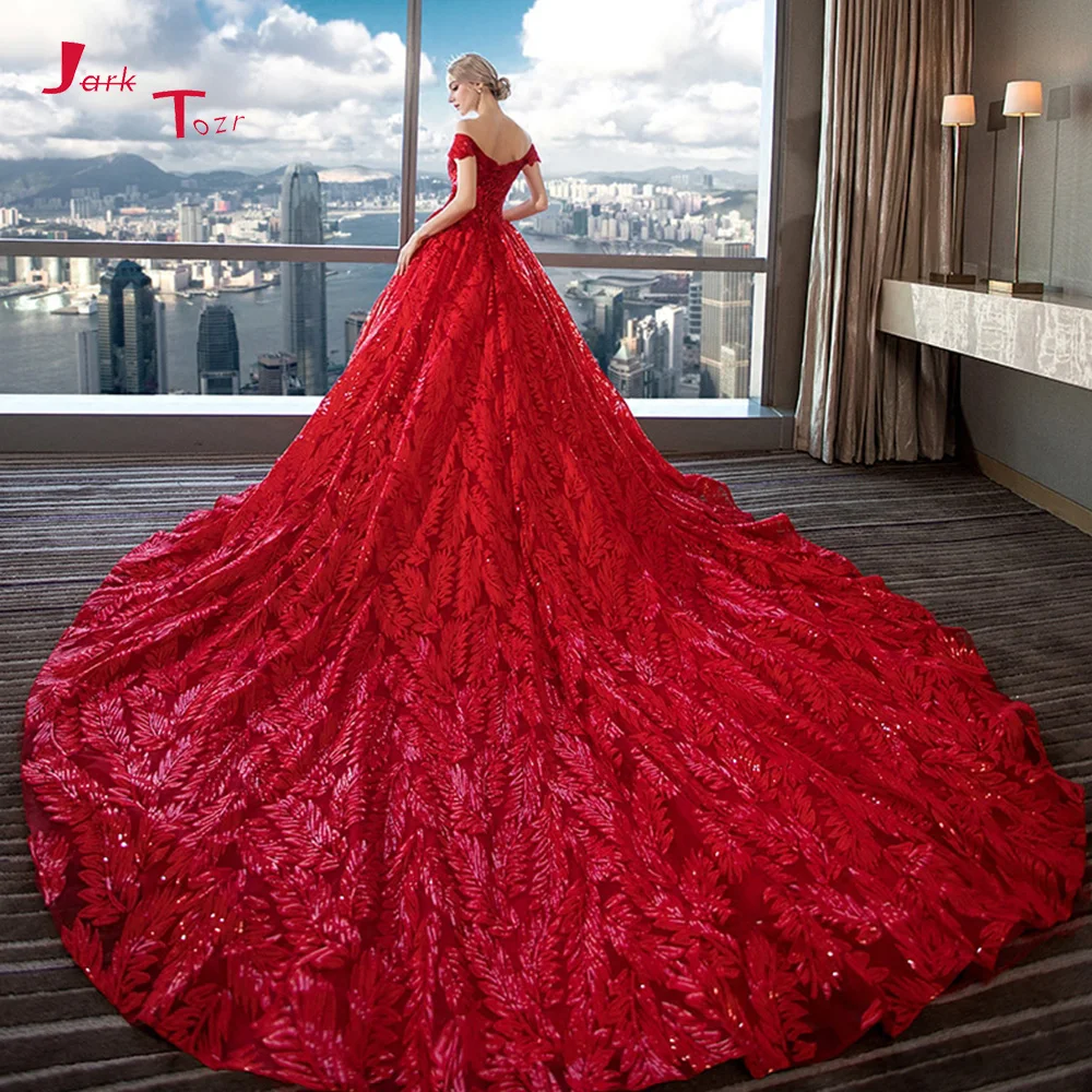 Robe De mariée Princesse Luxe 2019 с открытыми плечами короткий рукав блестящие бусины
