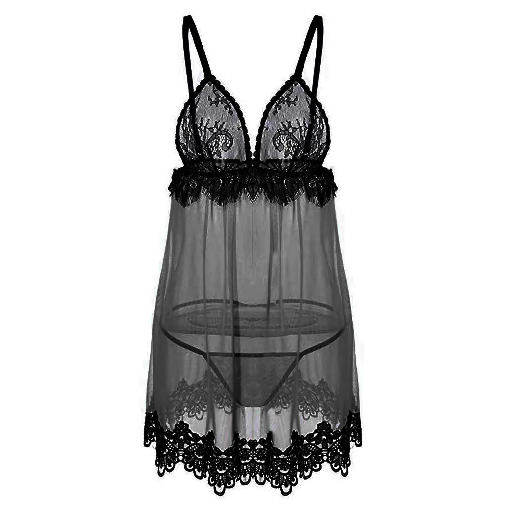 Мини Кружевная комбинация ночная рубашка женское сексуальное нижнее белье с V
