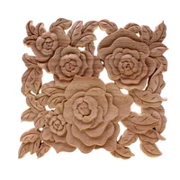 runbazef rose floral wood carved decal corner applique decorate frame doors furniture wooden figurines cabinet decorative crafts