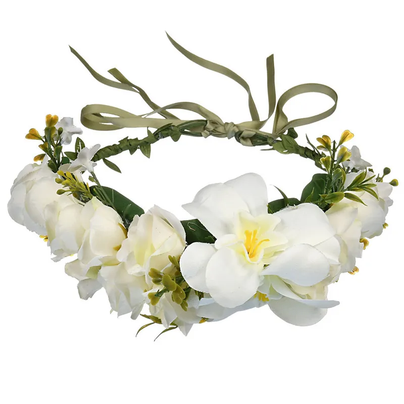 CC Wreath Flower Crown Hairband Wedding Jewelry Hair Accessories For Bridal Girls Seaside Party Cheap Handmade Yarn at02 - Metal color: White