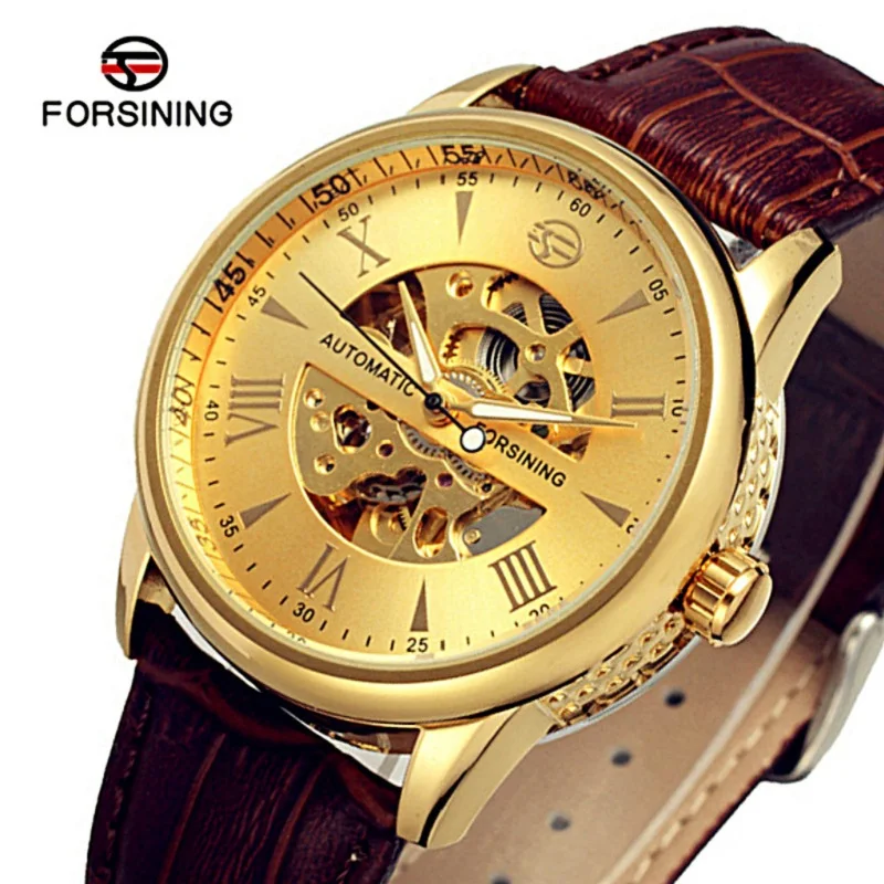 

Часы-скелетоны Мужские механические, с кожаным ремешком