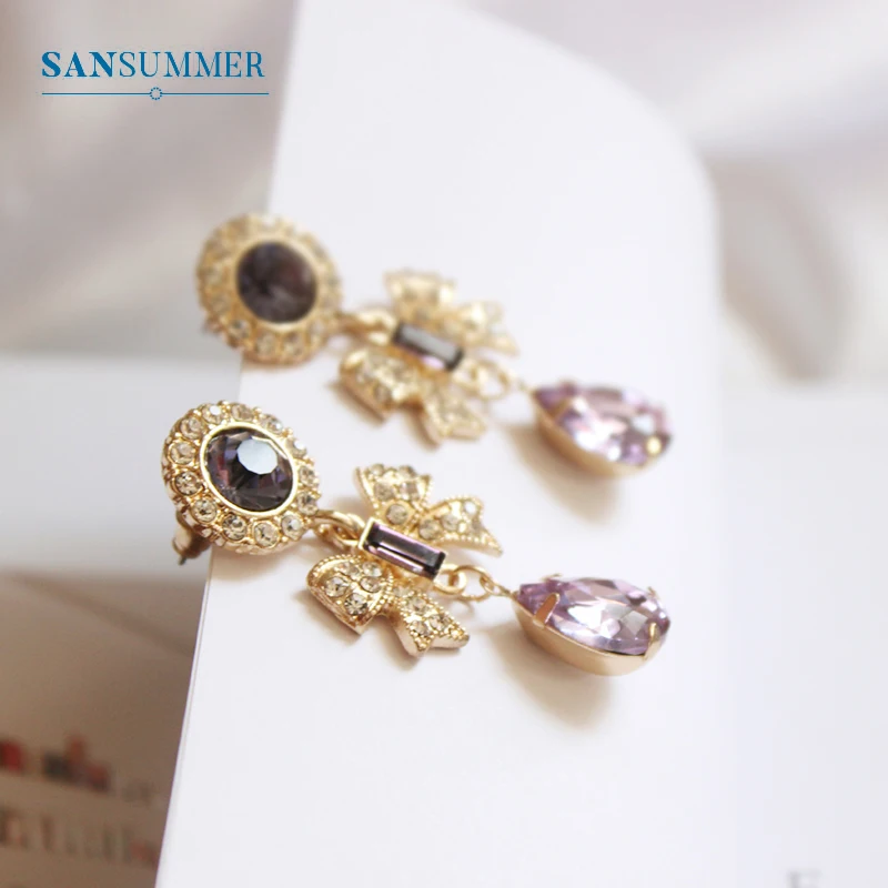 Женские серьги капельки SANSUMMER винтажные длинные с бантом 2020|Серьги-подвески| |