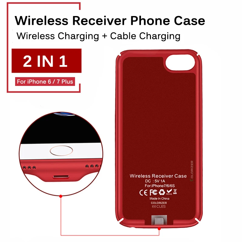 Беспроводной зарядный приемник для iPhone 6 6s 7 Plus 2 в 1 Qi беспроводное и кабельное