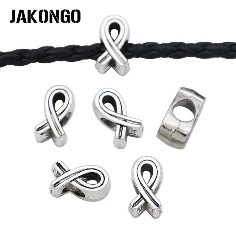 

JAKONGO Ribbon Hope Spacer Beads Antique Silver Plated Round Loose Beads for Jewelry Making Bracelet Accessories 11x7mm 10pcs