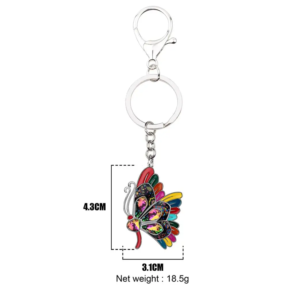 

WEVENI Enamel Alloy Rhinestone Fashion Butterfly Key Chains Key Ring Hipster Jewelry For Women Girls Party Gifts Decoration