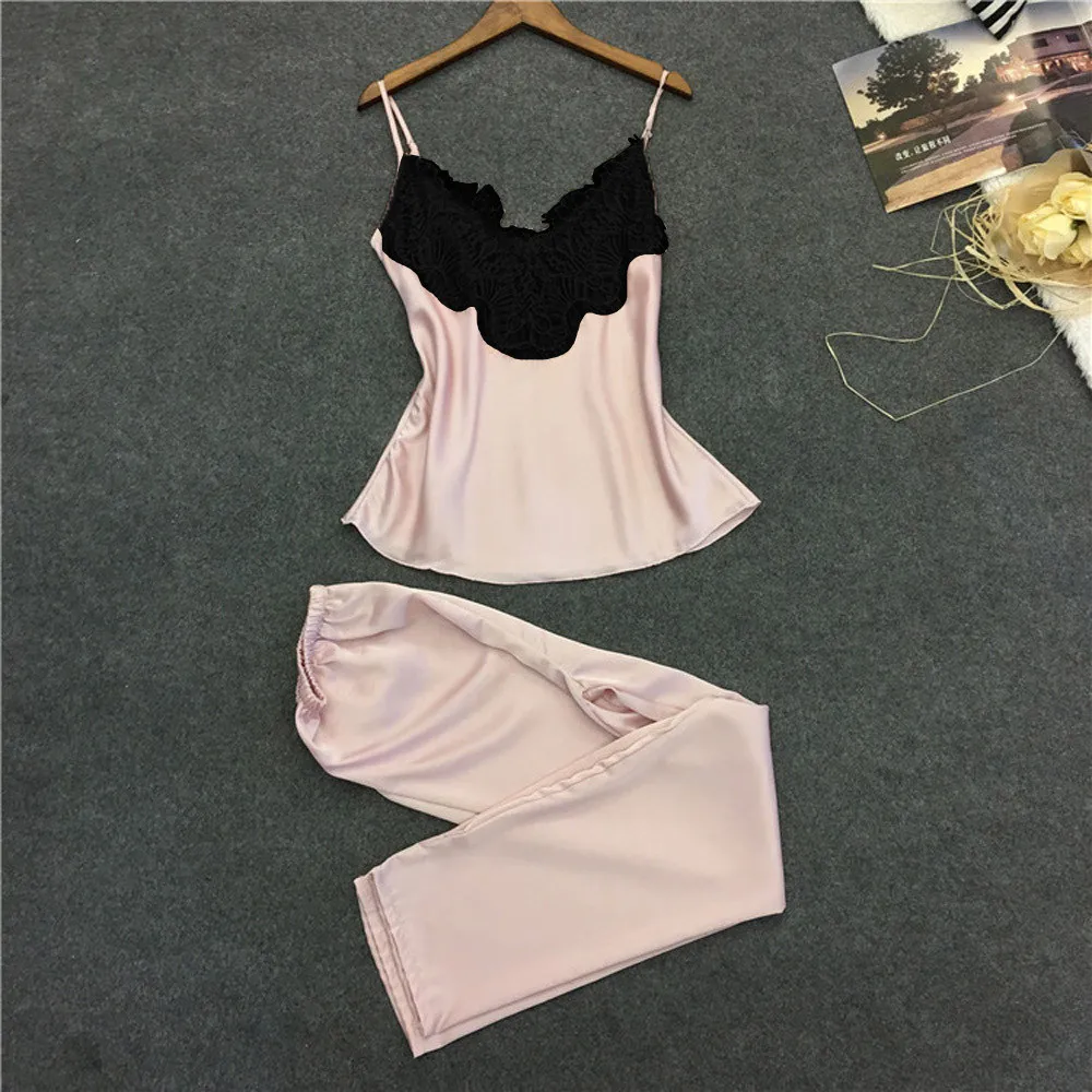 2 шт. пижамы женское сексуальное атласное шелковое нижнее белье babydoll ночная