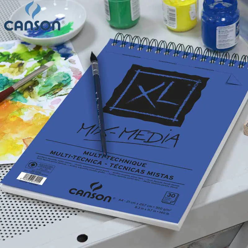 16K Canson XL Mix Media pad бумага для рисования акварель гуашь и акрил эскиз спиральная