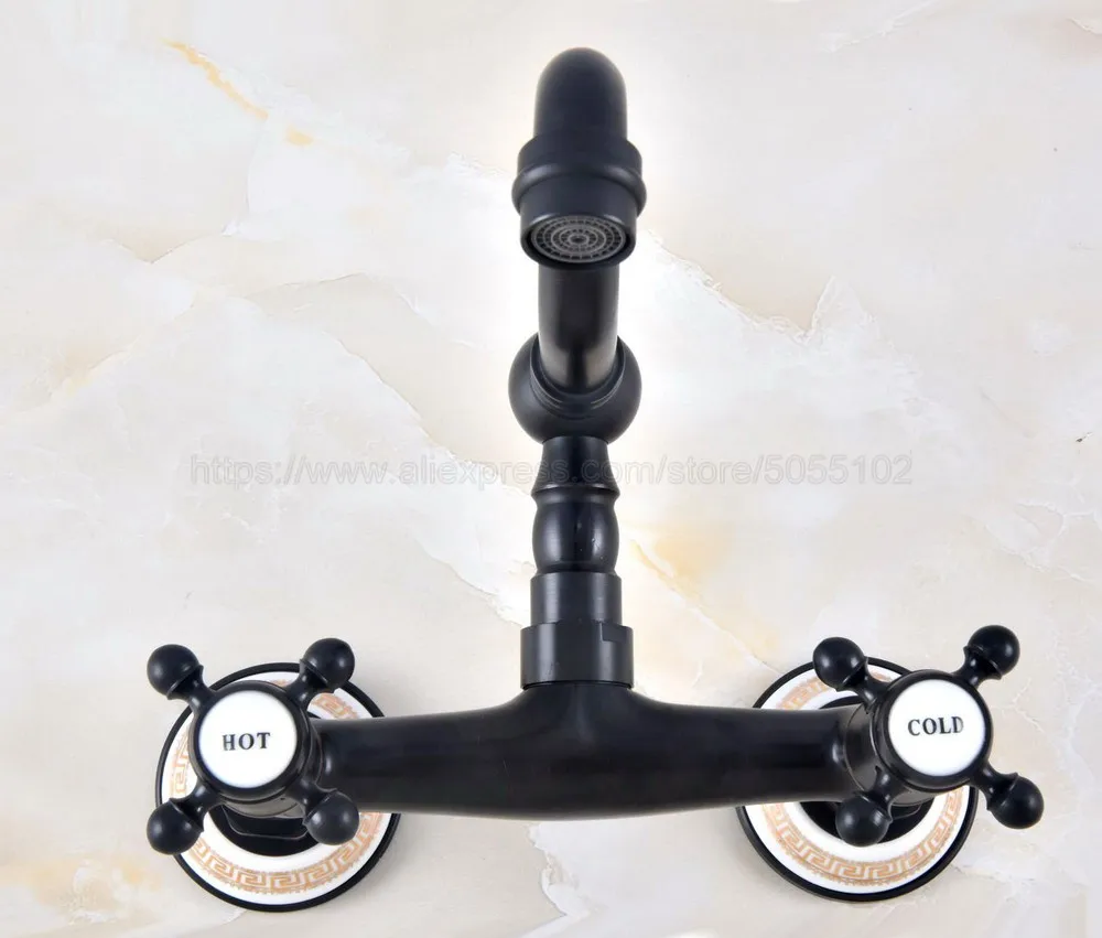 Oil Rubbed Bronze Wall Mounted Bathroom Sink Faucet Swivel Spout Bathtub Mixer Dual Handles znf455 | Обустройство дома