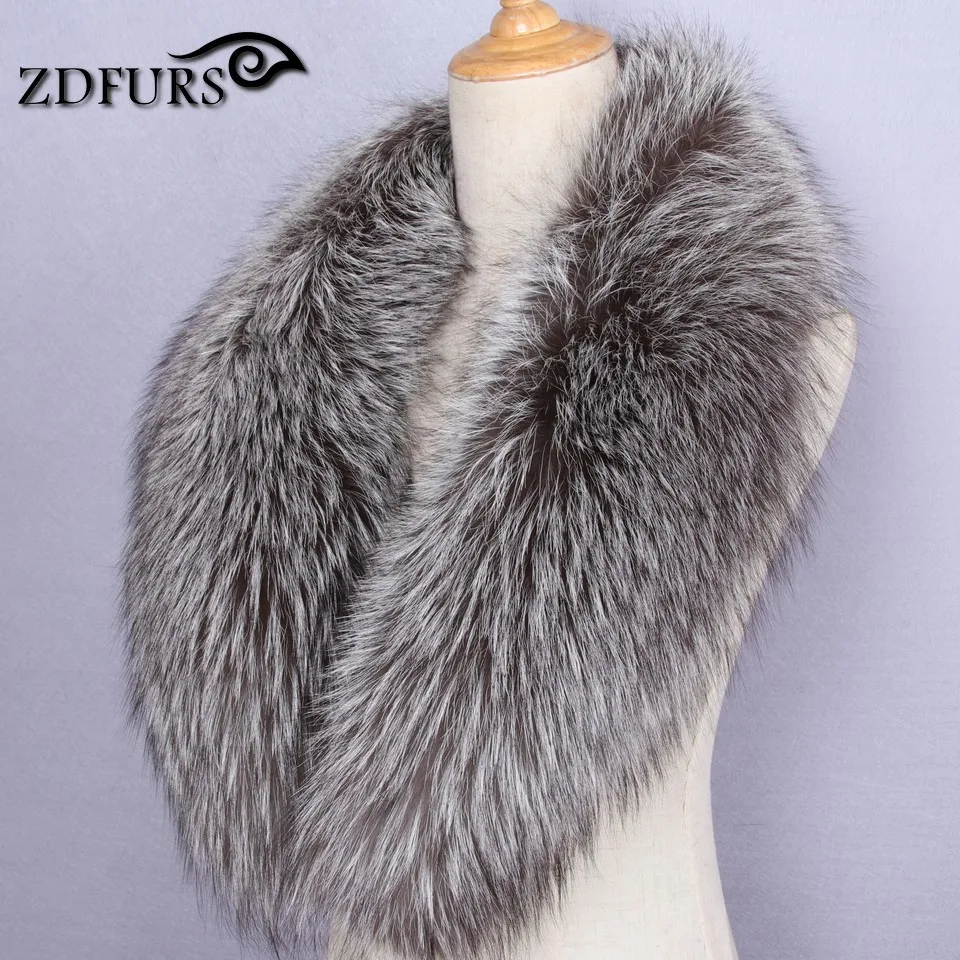 ZDFURS* Горячая Распродажа супер большой черный Лисий меховой воротник для шерстяной куртки одежда натуральный Лисий мех шарф большой размер Женская ZDC-163011