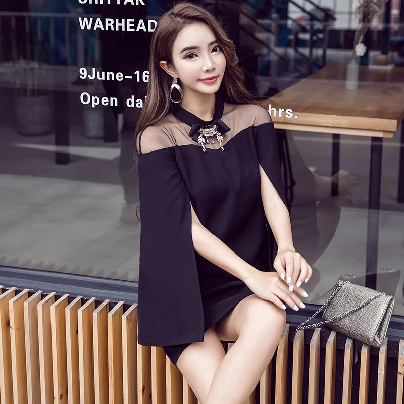 

A black cloak sexy party dress new woman sexy clothes new fashion design outfit vestidos mesh cape dresses mini outfit girl