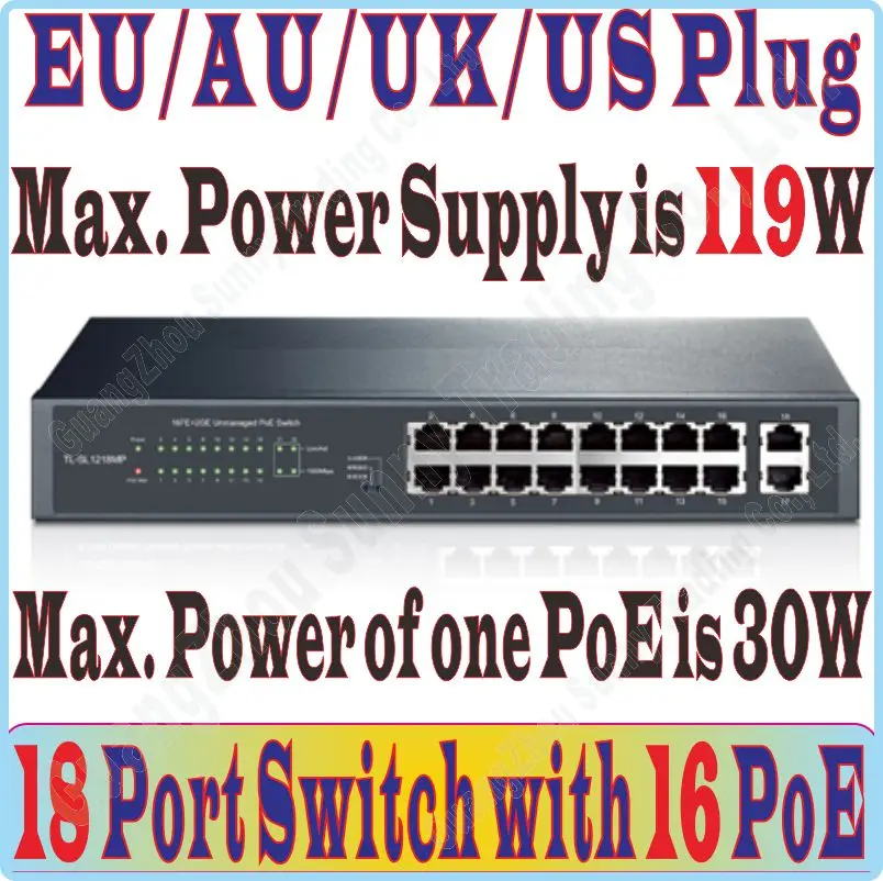 С металлическим держателем (кронштейном) макс. PoE 119 Вт переключатель 16 портов s POE