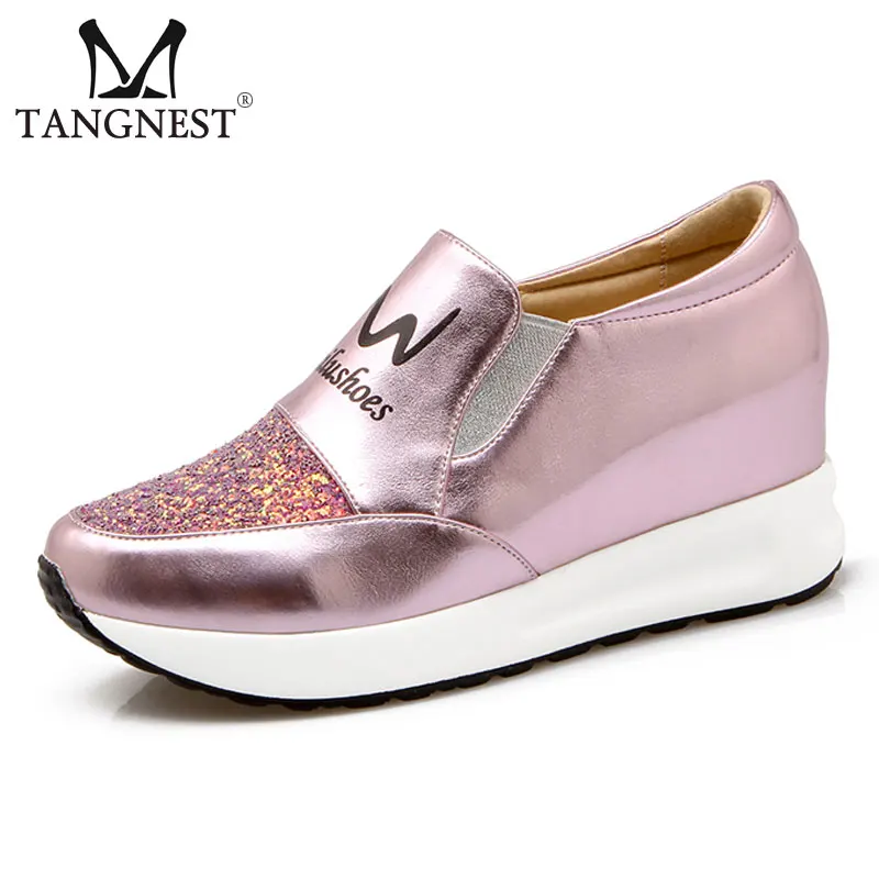 Tangnest/Золотистая женская обувь увеличивающая рост Модные женские лоферы на