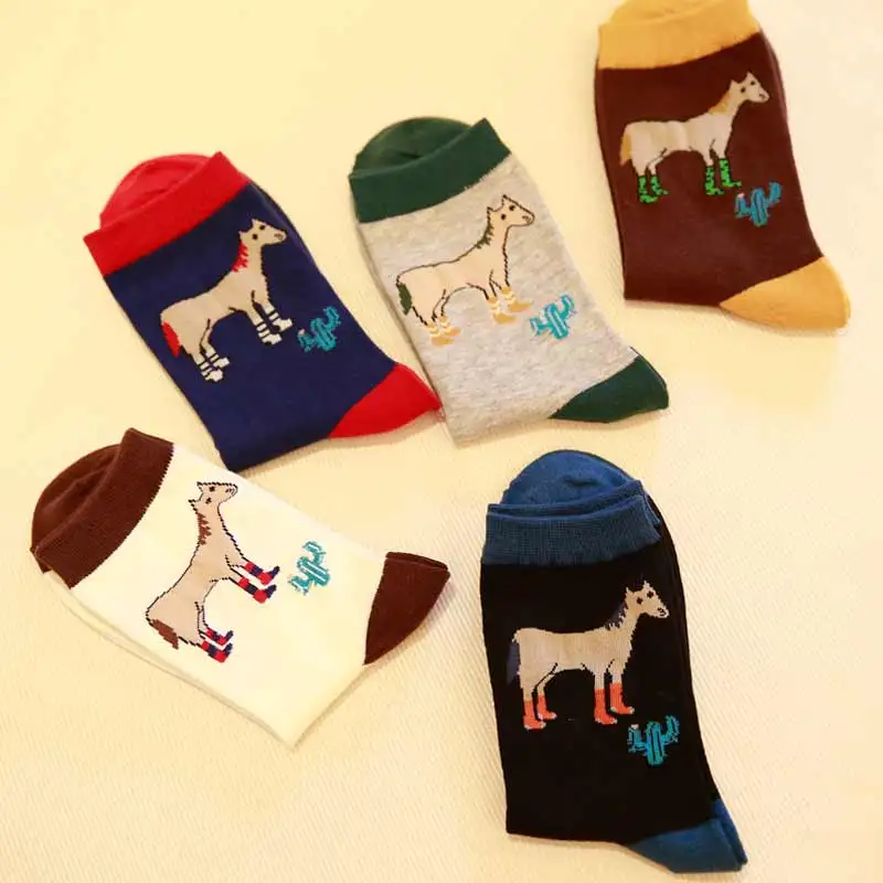 Новые модные брендовые счастливые носки новинка Мультяшные лошади стиль хип хоп