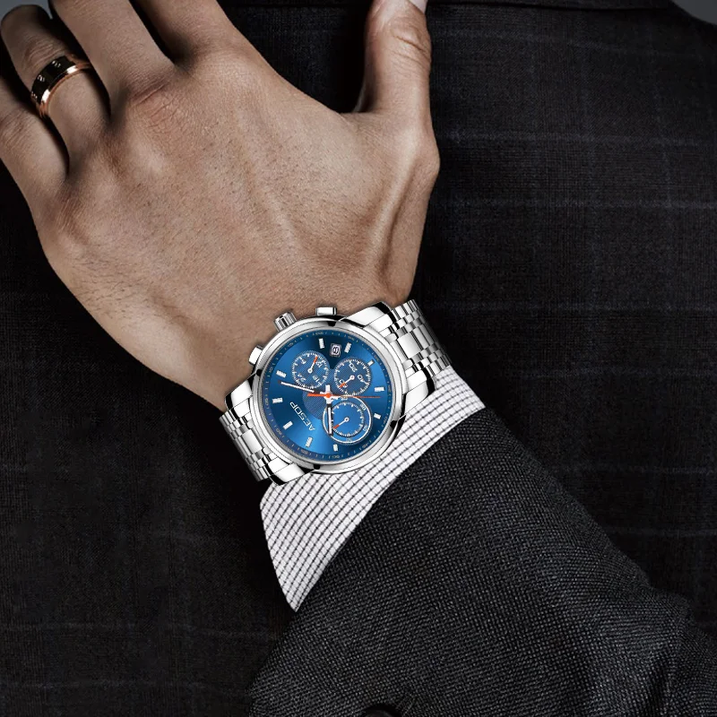 

Stainless Steel Relogio Masculino AESOP Quartz Watch Men Wrist Wristwatch Brand Multifunction Black Male Clock Waterproof Saati