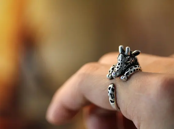 Cute Giraffe Ring Women's Girl's Retro Burnished Animal Adjustable Free Size Wrap Black Crystal gift idea fashion | Украшения и