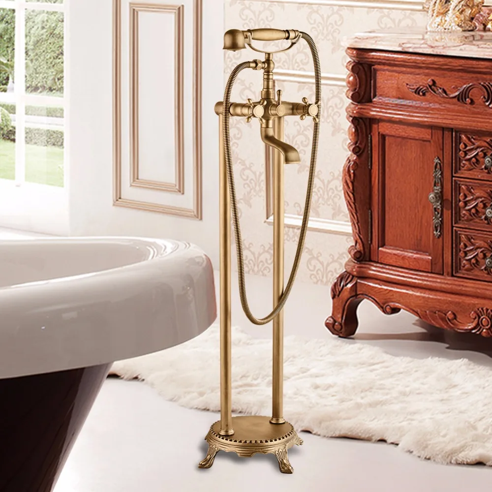 Сидя Античная Латунь горячей и холодной ванной отдельно стоящая Ванна раковина