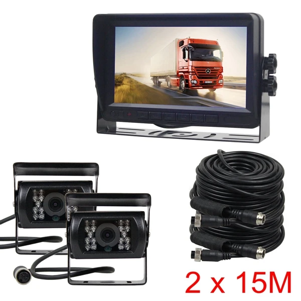 15M DIYKIT AHD 7 дюймов TFT ЖК-дисплей автомобильный монитор заднего вида монитор 2 x Водонепроницаемый ИК Ночное видение 960P AHD резервного копирования Камера 1V2 - Цвет: 15M