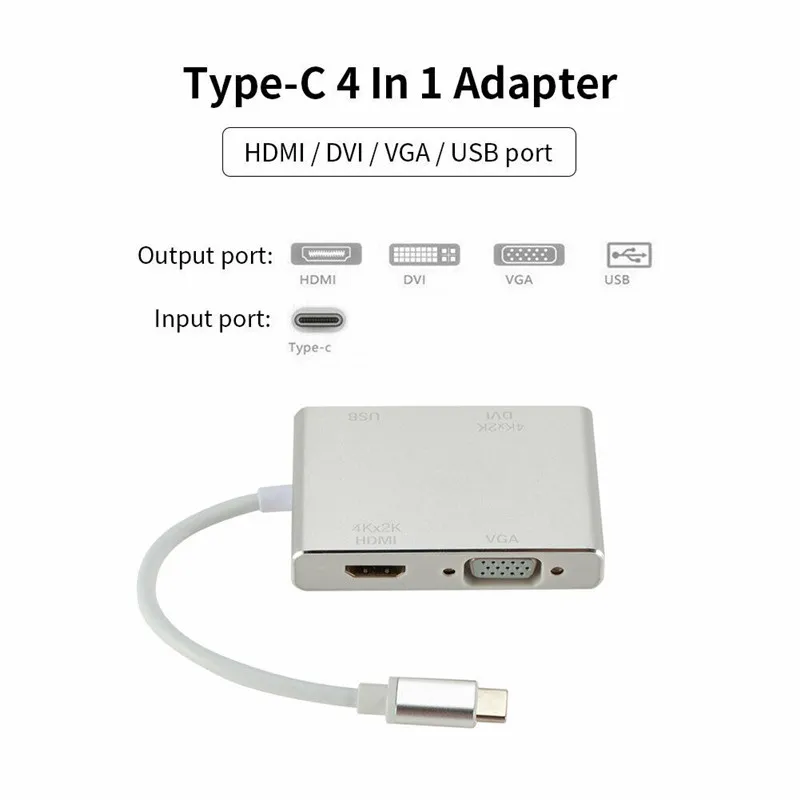 4 в 1 1080 P USB C type к HDMI DVI K VGA многопортовый адаптер конвертер с 3 0 4D11|Адаптеры Type-C| |