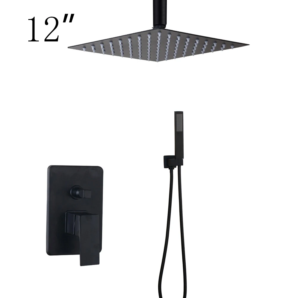 12 inch KEMAIDI 8 12 16 дюймов черный Душ Дождь 3 Way смеситель для душа Ванна Душ дождь площадь Насадки для душа водопад носик смеситель для душа - Цвет: 12 inch