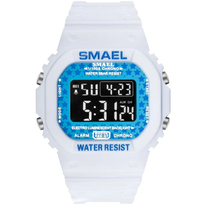 WhiteBlue SMAEL спортивные часы светодиодные цифровые спортивные мужские часы водонепроницаемые цифровые часы 1801 мужские часы Relogios Masculino военные часы - Цвет: WhiteBlue