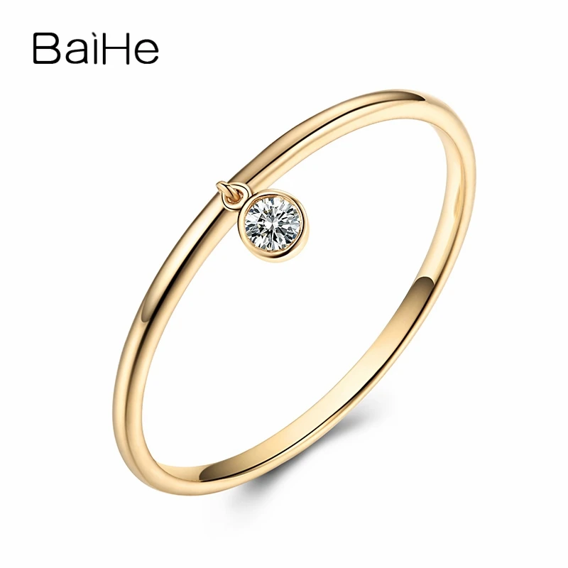 BAIHE Solid 14K желтое золото 0.05CT Сертифицированный H/SI круглая огранка натуральные бриллианты свадебные женские модные ювелирные изделия кольцо