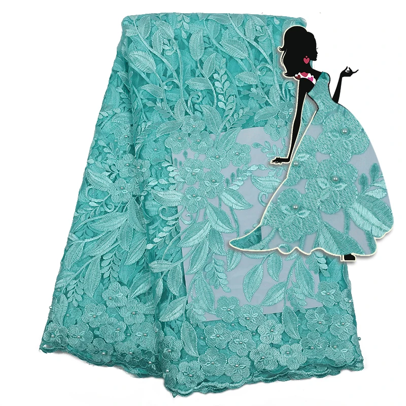 Mint Green African Lace Fabric 2019 High Quality French Tulle with Beads Nigerian Embroidery Net KS2289B | Аксессуары для одежды