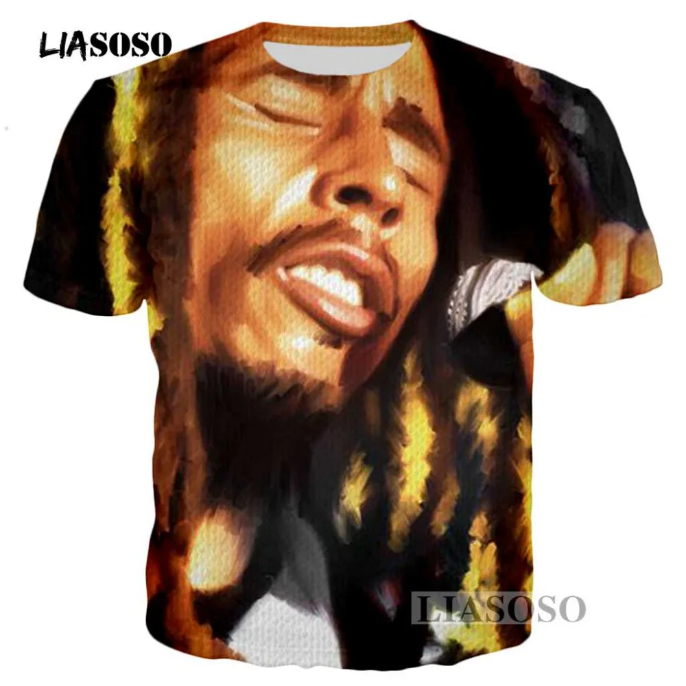 LIASOSO летняя мода рэп хип хоп футболки регги оригинальный Боб Марли 3d принт