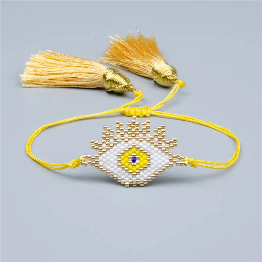 eye boho MIYUKI браслет Турецкий Дурной глаз Шарм браслет Хамса Красочные руки Pulsera золото желтый ювелирные изделия кисточкой для женщин - Окраска металла: eye