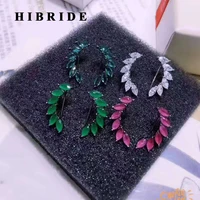 hibride new design colorful cz women stud earrings cuff green leaf shape stone earring boucle doreille pendientes mujer e 409