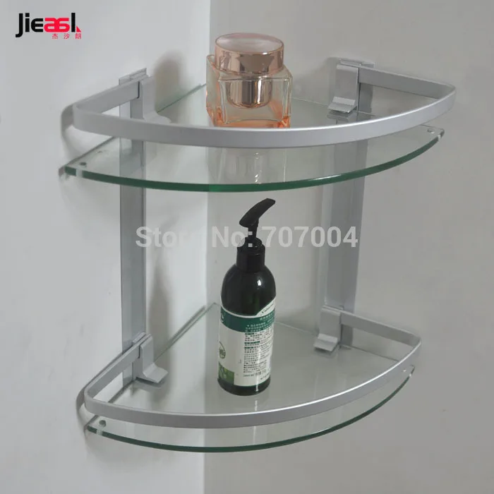 Space aluminum glass corner bath shower caddy shelf dresser rack dual cosmetic storage organizer | Дом и сад